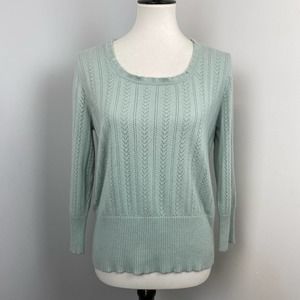 Sigrid Olsen Green Knit Scoop Neck Sweater Large